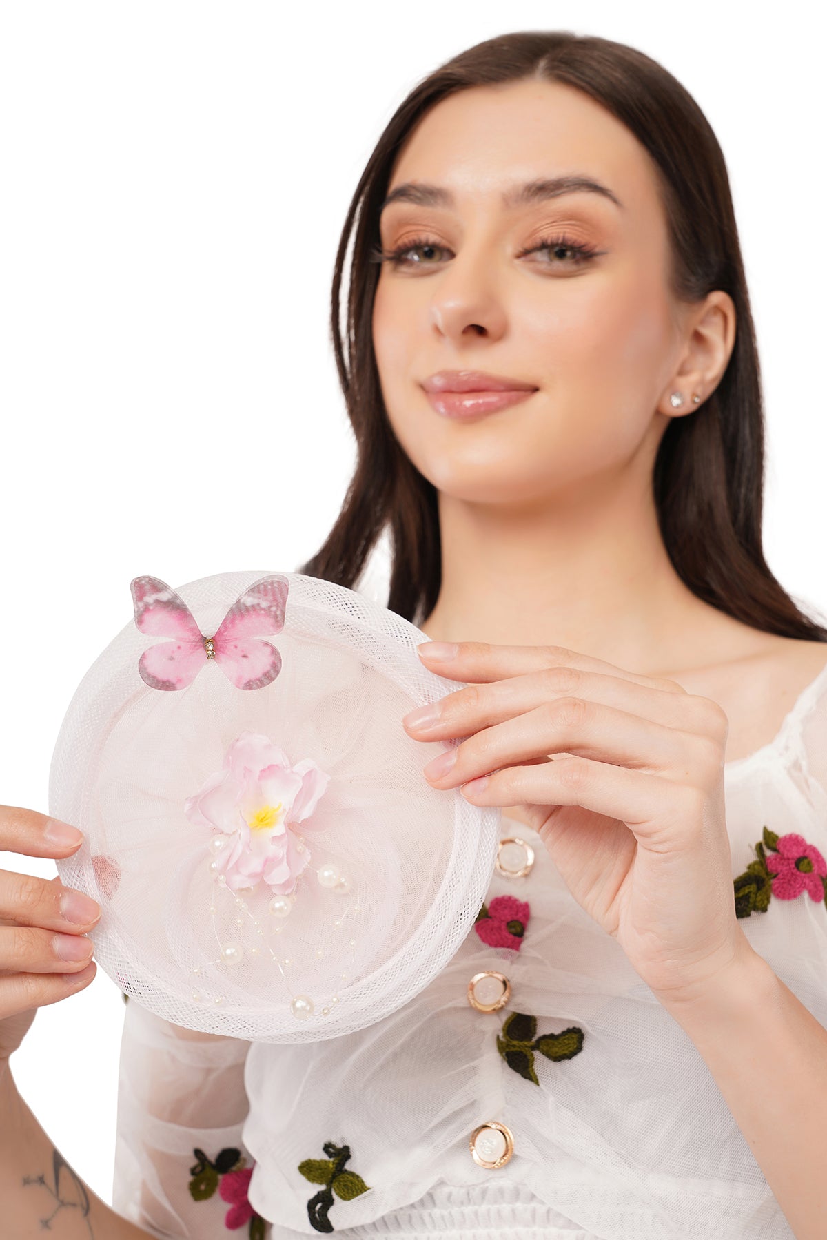 Pear Bear Butterfly Bloom Pearl Hair Fascinator – Blush Pink