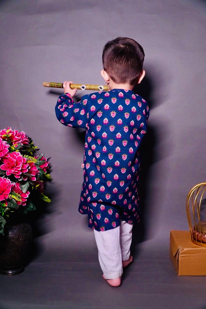 Pear Bear Blue Turkish Printed Stylish Kurta and Pyjama