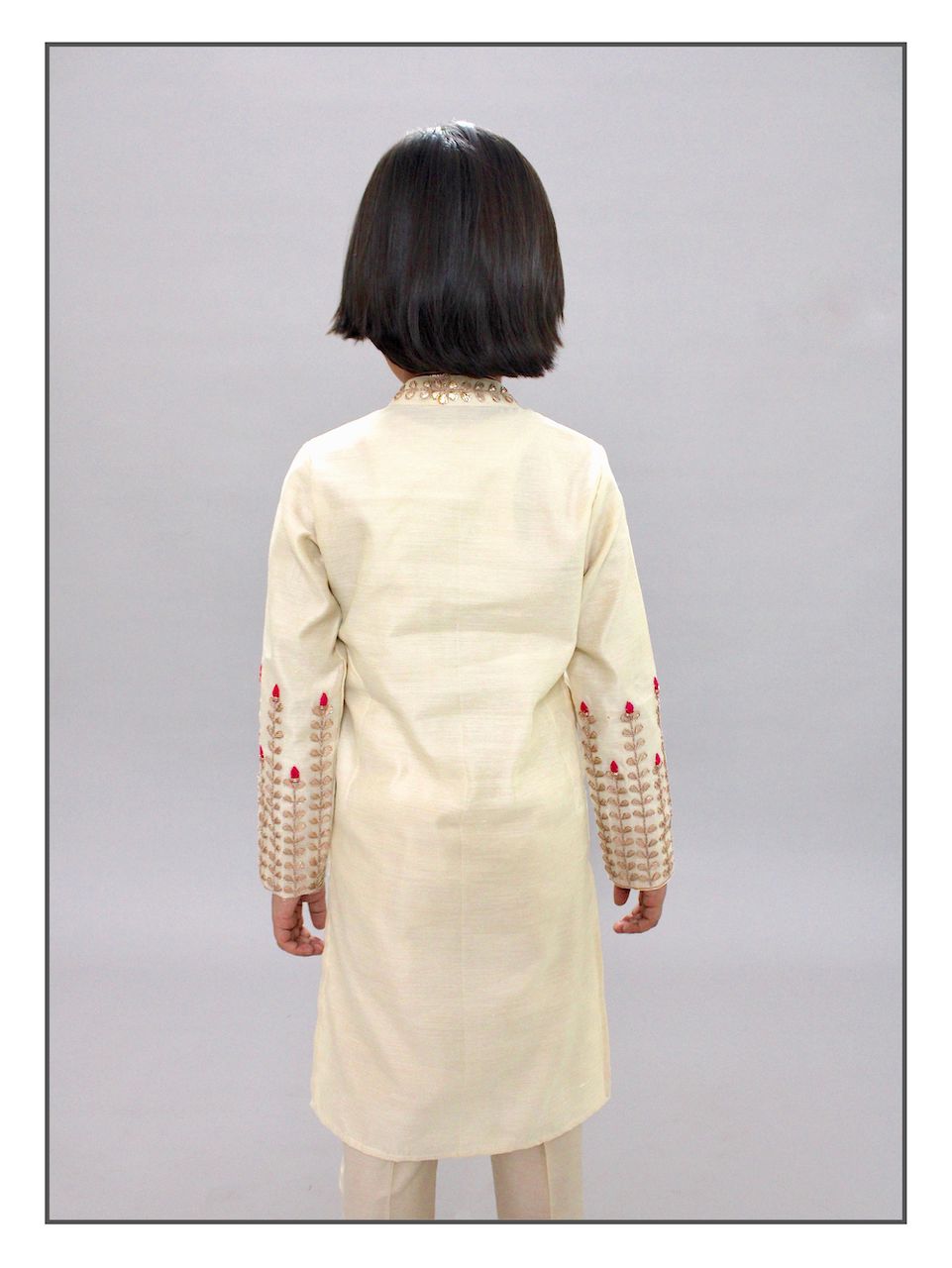 Pear Bear Beige Gota Patti Kurta Set.