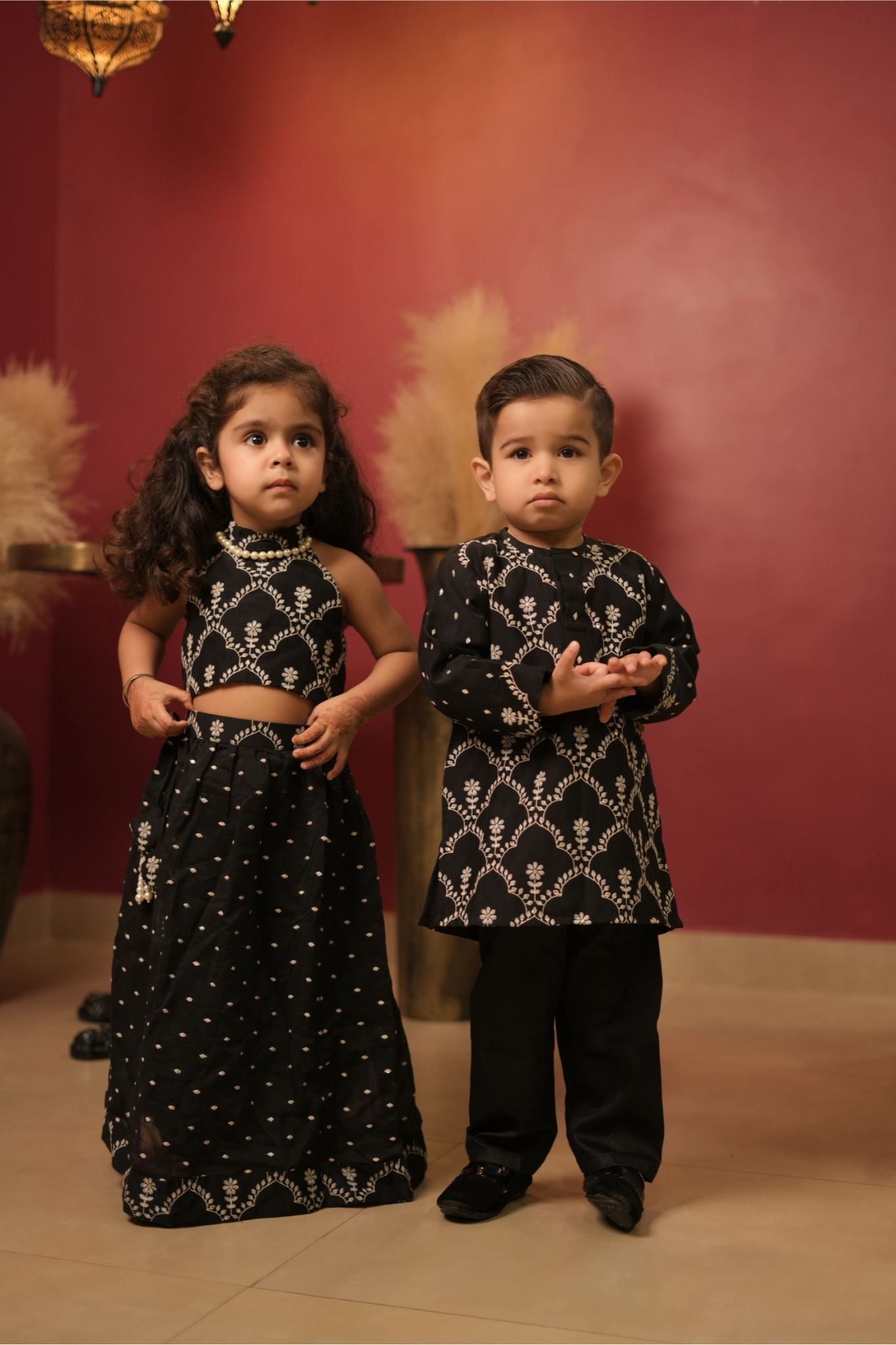 Pear Bear Black Pure Mal Chanderi Kurta Set.