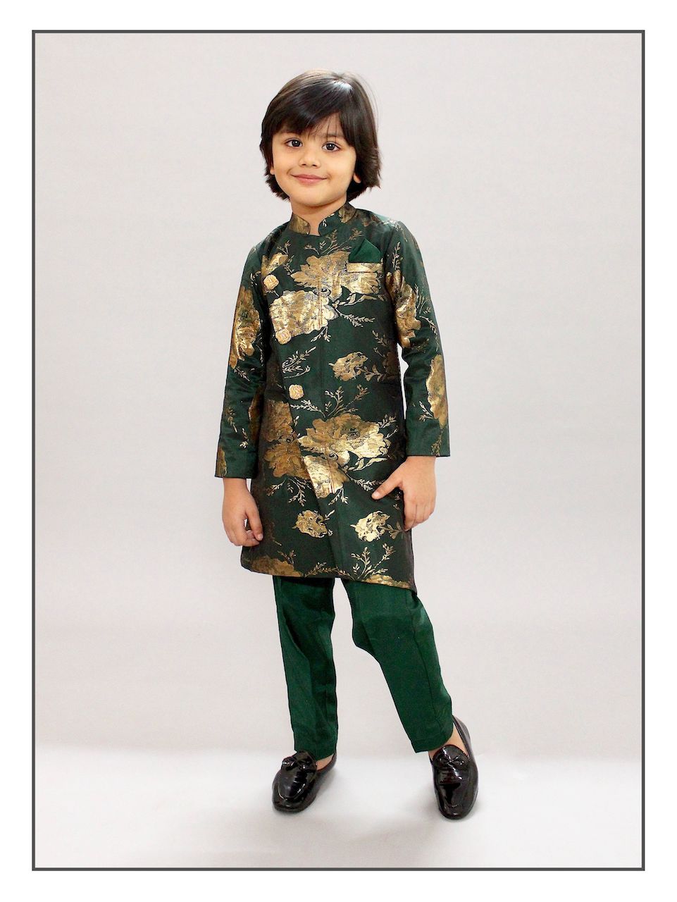 Pear Bear Bottle Green Achkan.