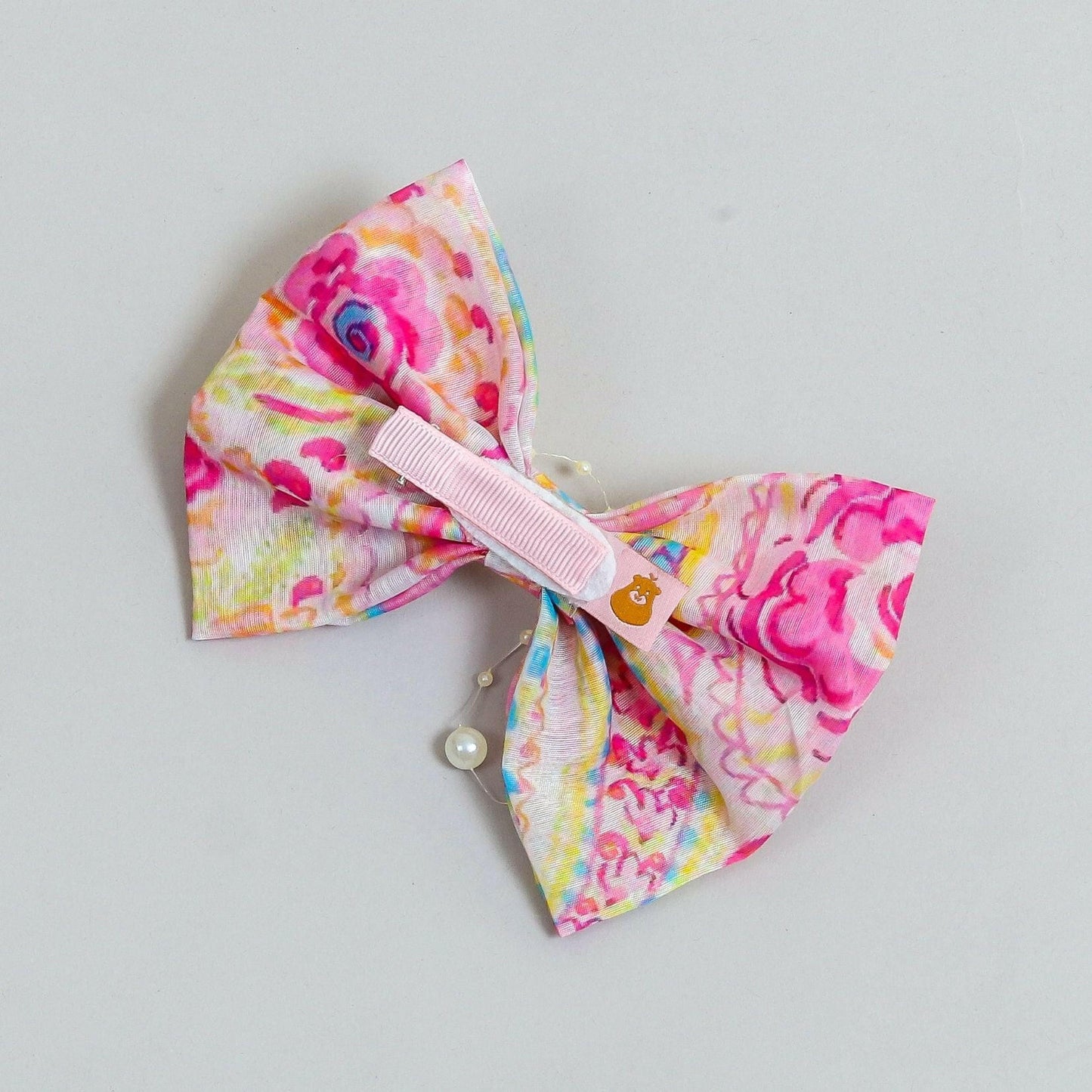 Pear Bear Cute floral print pearly bow.