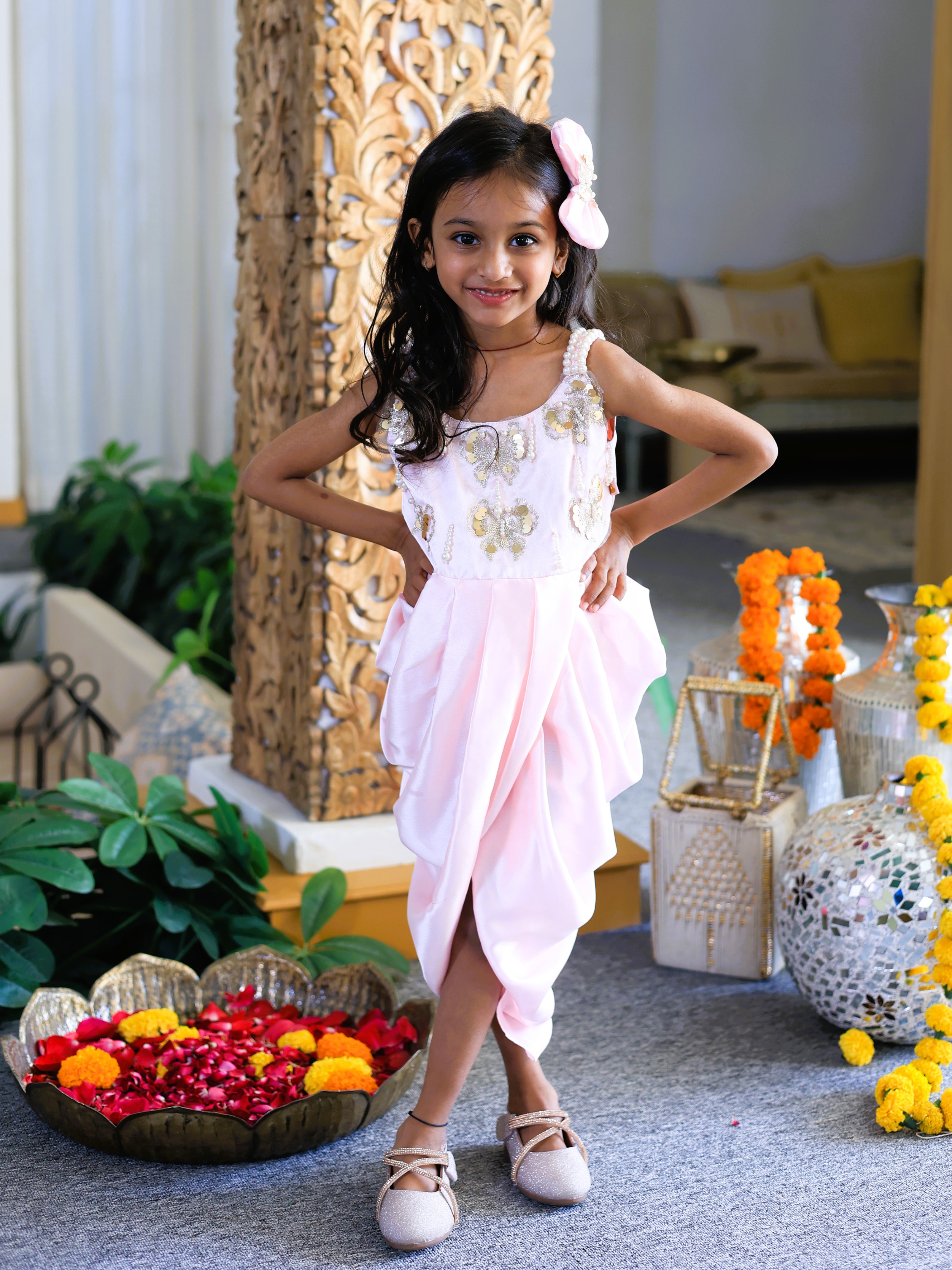 Pear Bear Embellished Pleated Dhoti Style Dress - Main Image