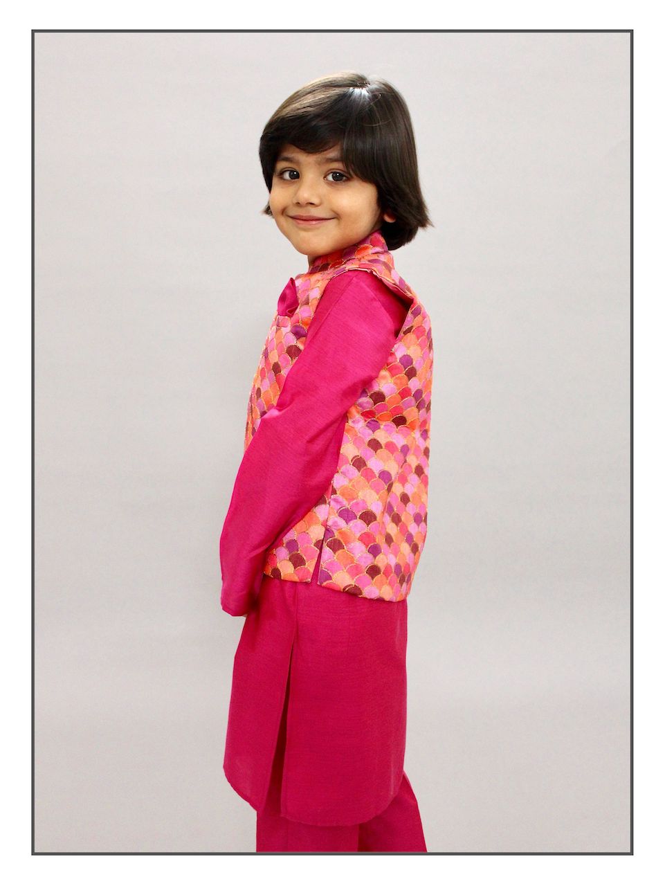 Pear Bear Fuchsia Nehru Jacket Set.