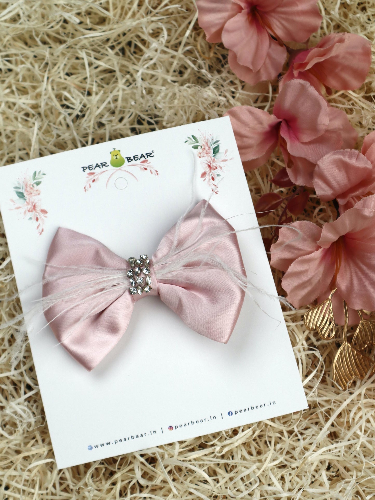 Pear Bear Mauve Pink Satin Hair Bow.