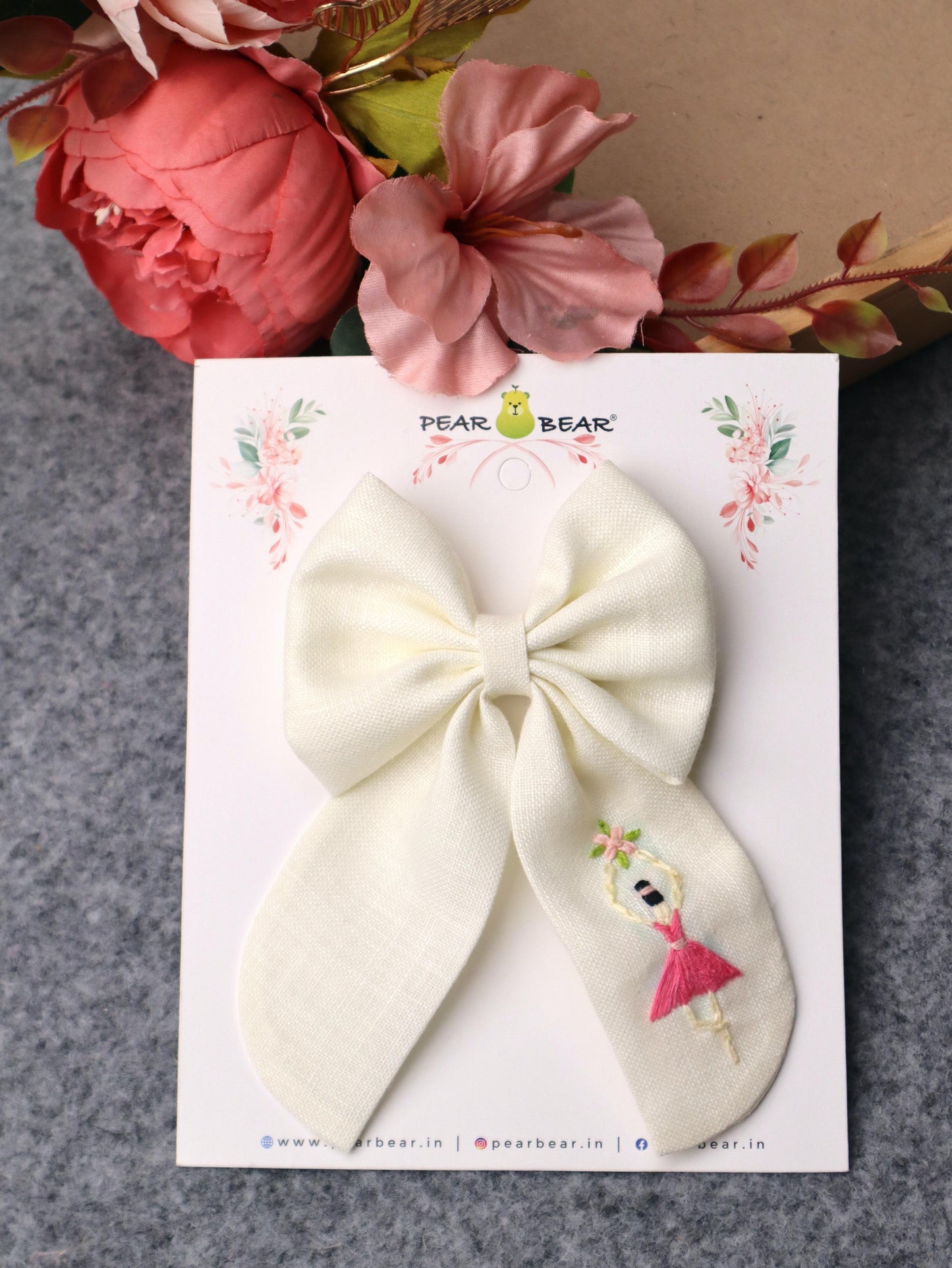 Pear Bear Off-White Barbie Doll Pigtail Hair Bow.