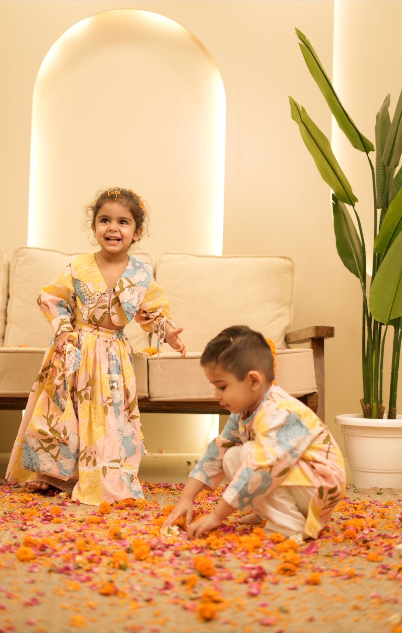 Pear Bear Peach Floral Lehanga.