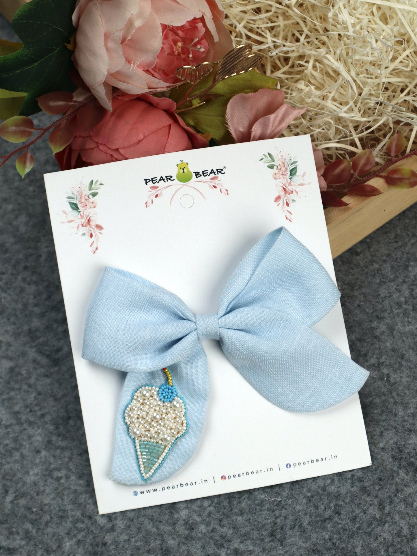 Pear Bear Powder Blue Ice Cream Bow Clip.