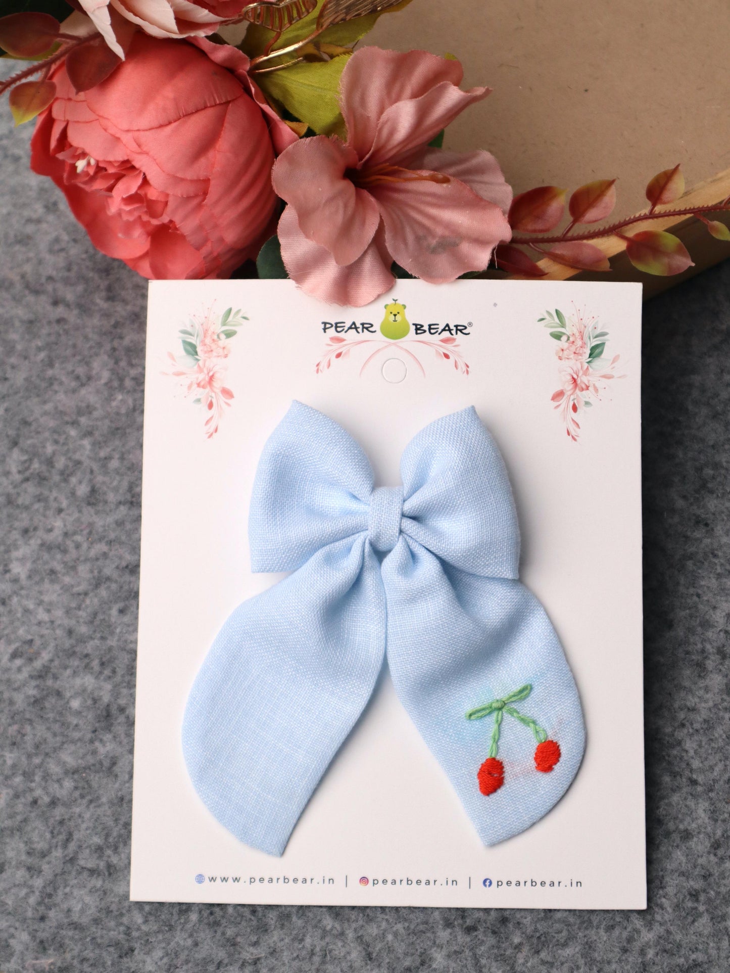 Pear Bear Powder Blue Pigtail Bow Clip.