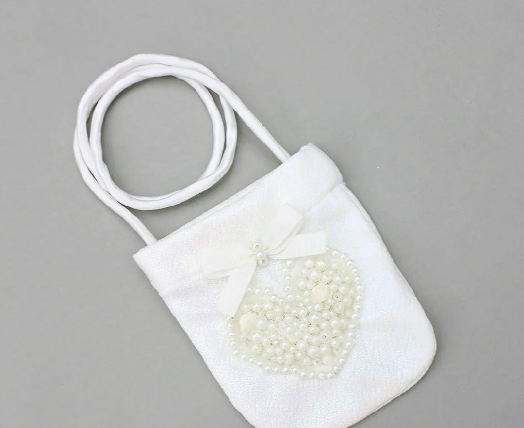 Pear Bear White Embellished Dress With Matching Sling Bag.