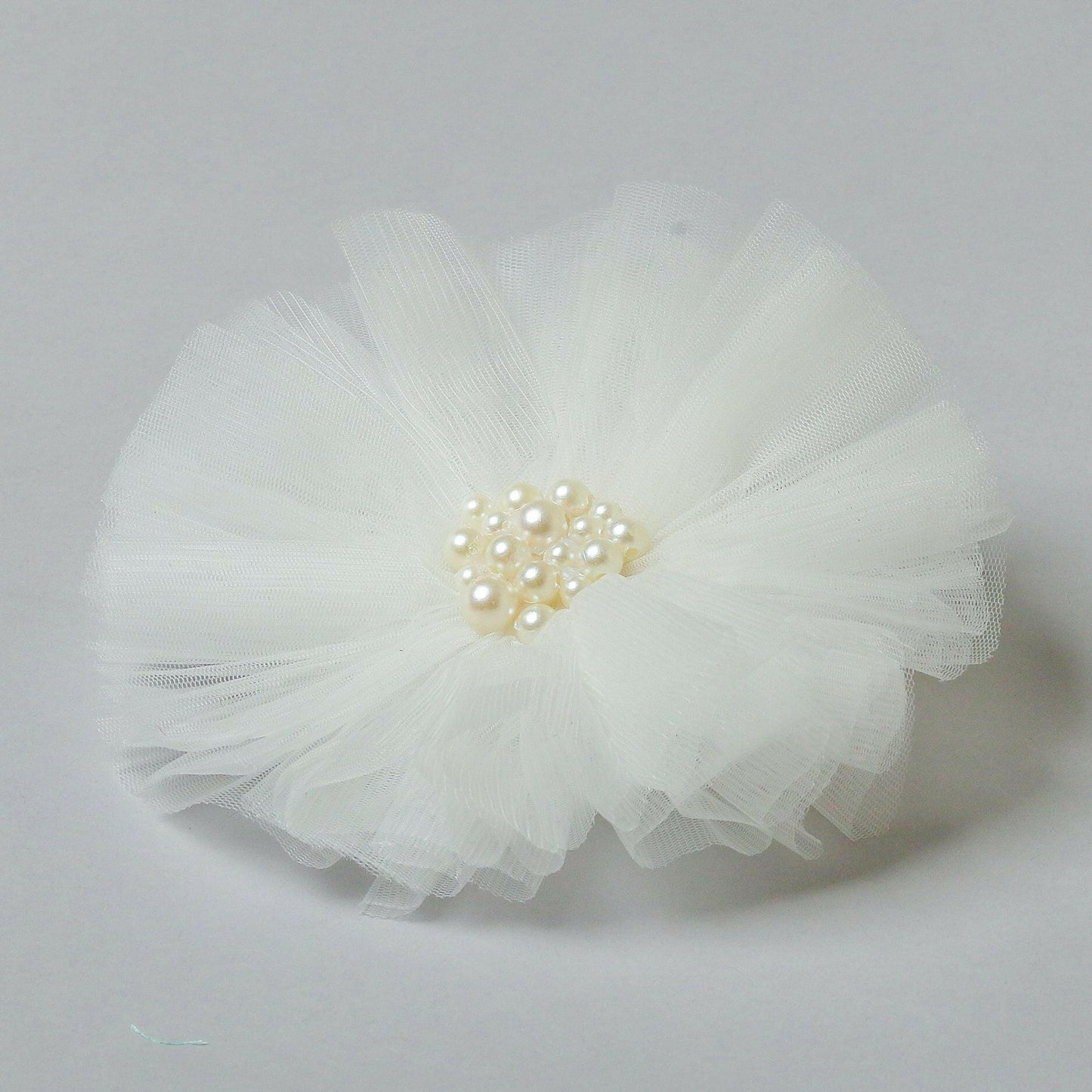 Pear Bear White Pearls Adorned Frilly Cute Hair Clip.