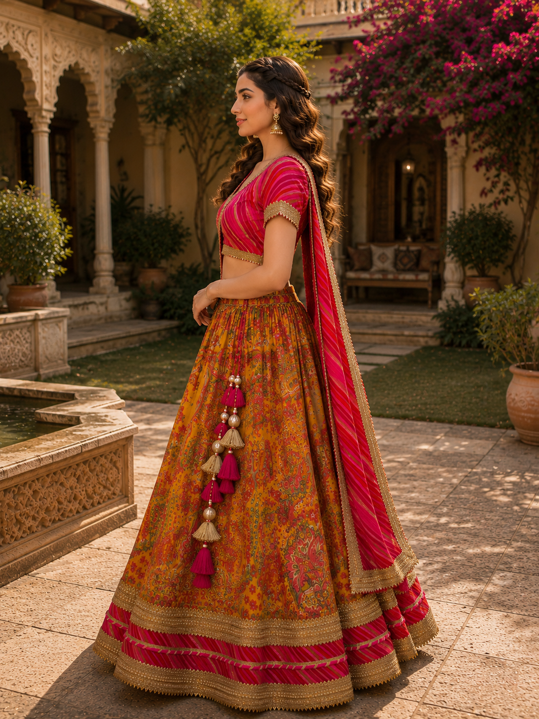 Pink & Mustard Mother-Daughter Twinning Lehenga Set | Designer Festive Lehenga Choli Set