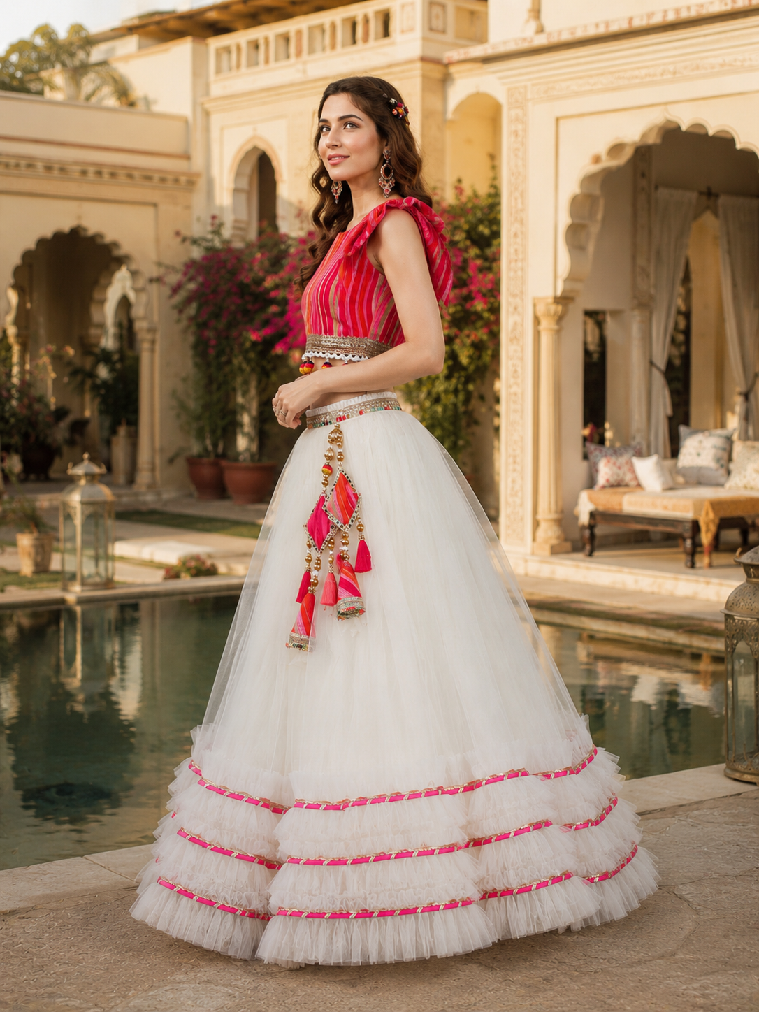 Pink Stripe & Ivory Ruffle Mother-Daughter Twinning Lehenga Set | Designer Festive Lehenga Choli