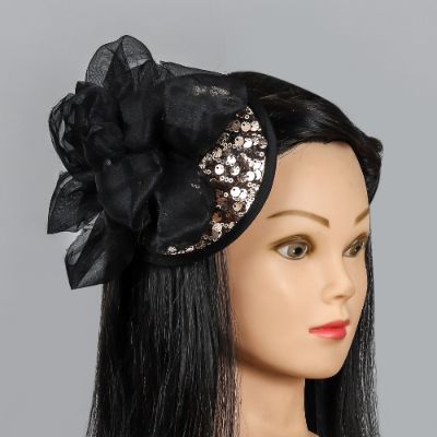 Shinny Sequin And Black Floral Hair Fascinator