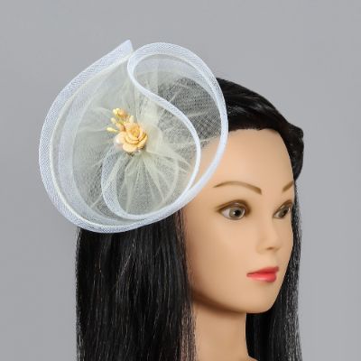 Pearl And Floral Light Yellow Twisted Hair Fascinator