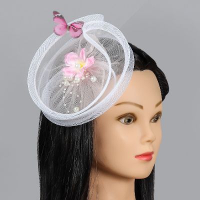 Flower & Butterfly Embellished Twisted Peach Hair Fascinator