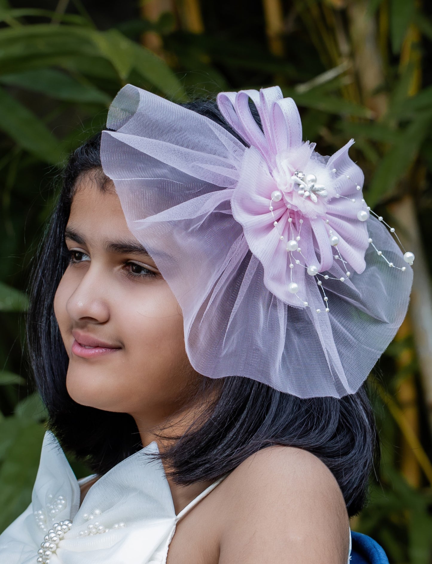 Elegant Lavender Floral Stone And Pearl Work Hair Fascinator