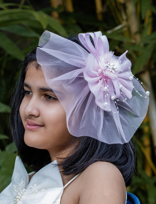 Elegant Lavender Floral Stone And Pearl Work Hair Fascinator