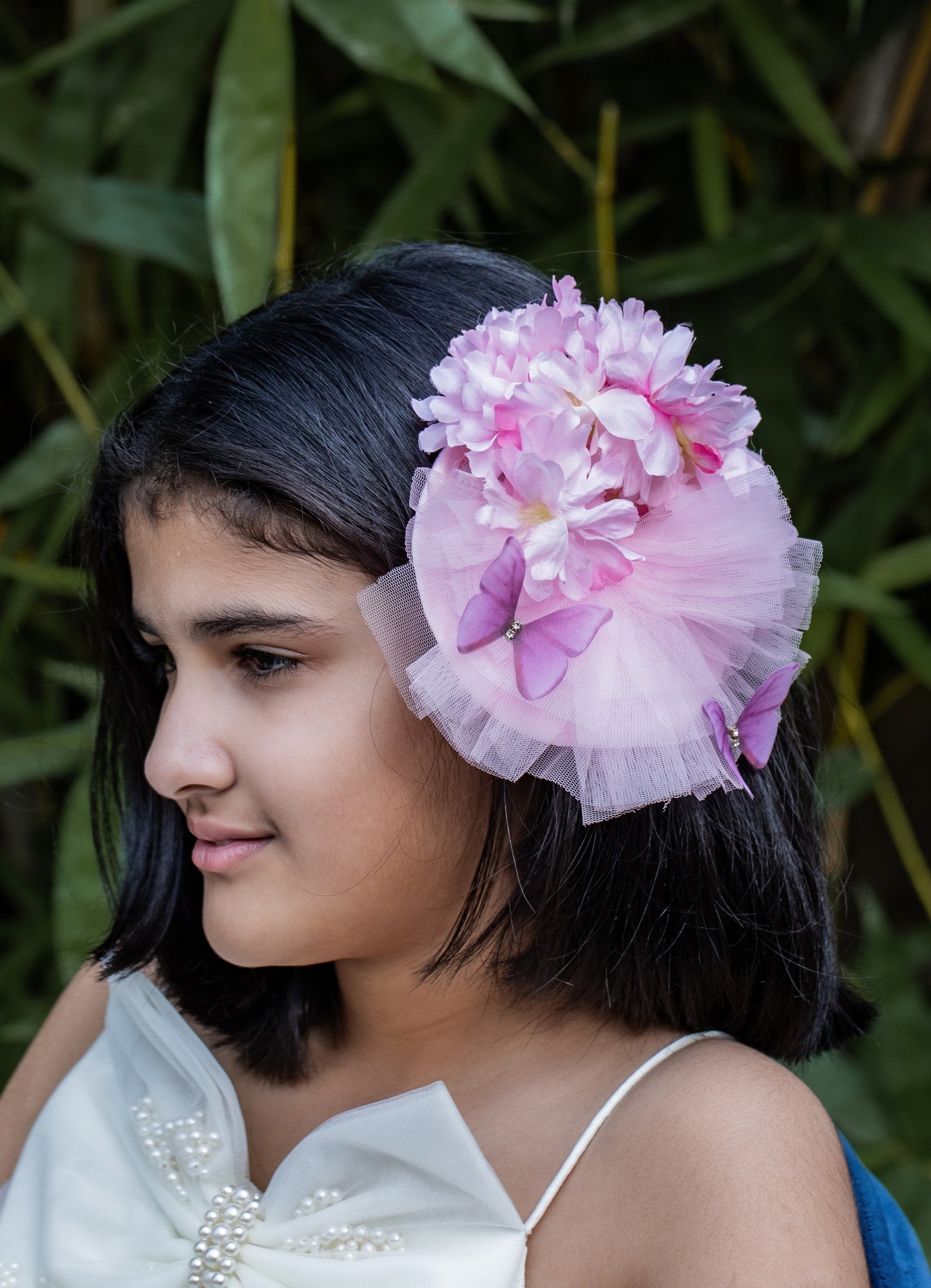 Butterfly And Floral Embellished Frilly Hair Fascinator