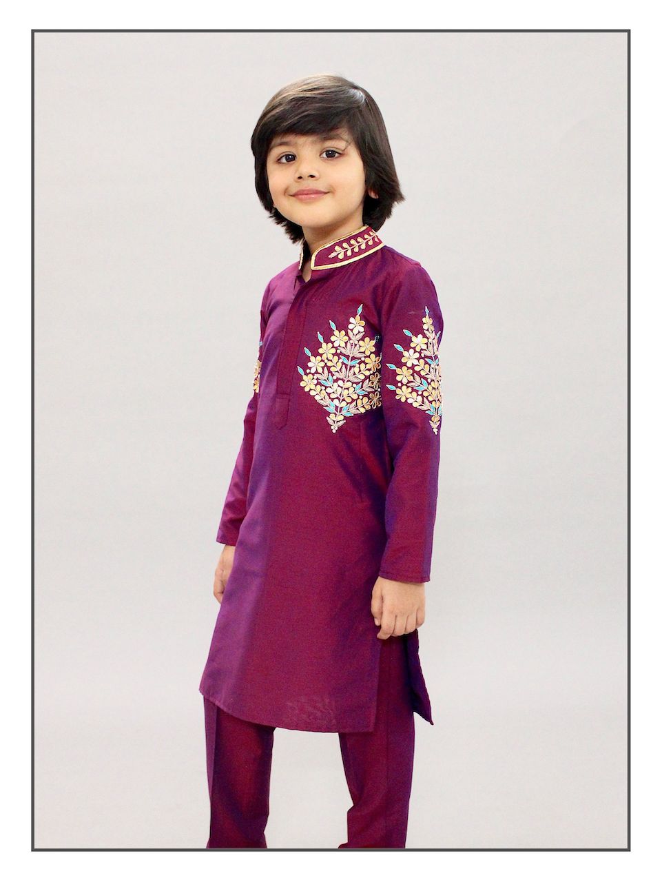 Wine Gota Patti Kurta Set