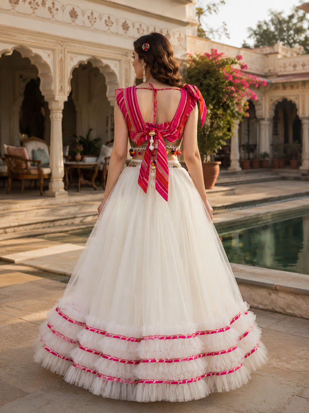 Pink Stripe & Ivory Ruffle Mother-Daughter Twinning Lehenga Set | Designer Festive Lehenga Choli