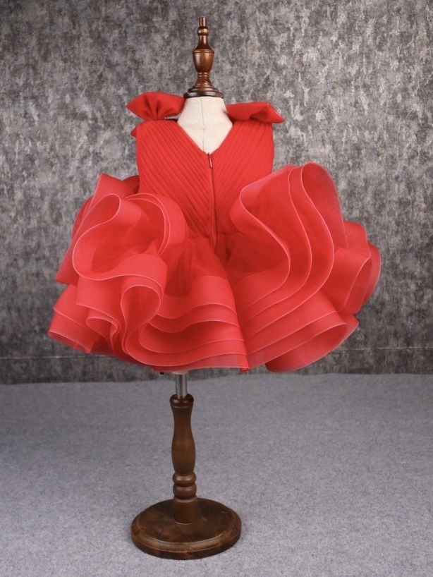 Stylish Ruffle Net Red Dress