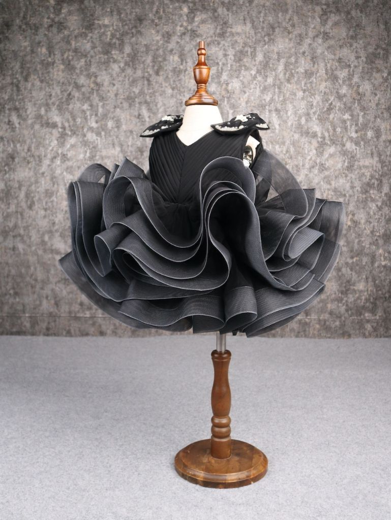 Stylish Ruffle Net Black Dress