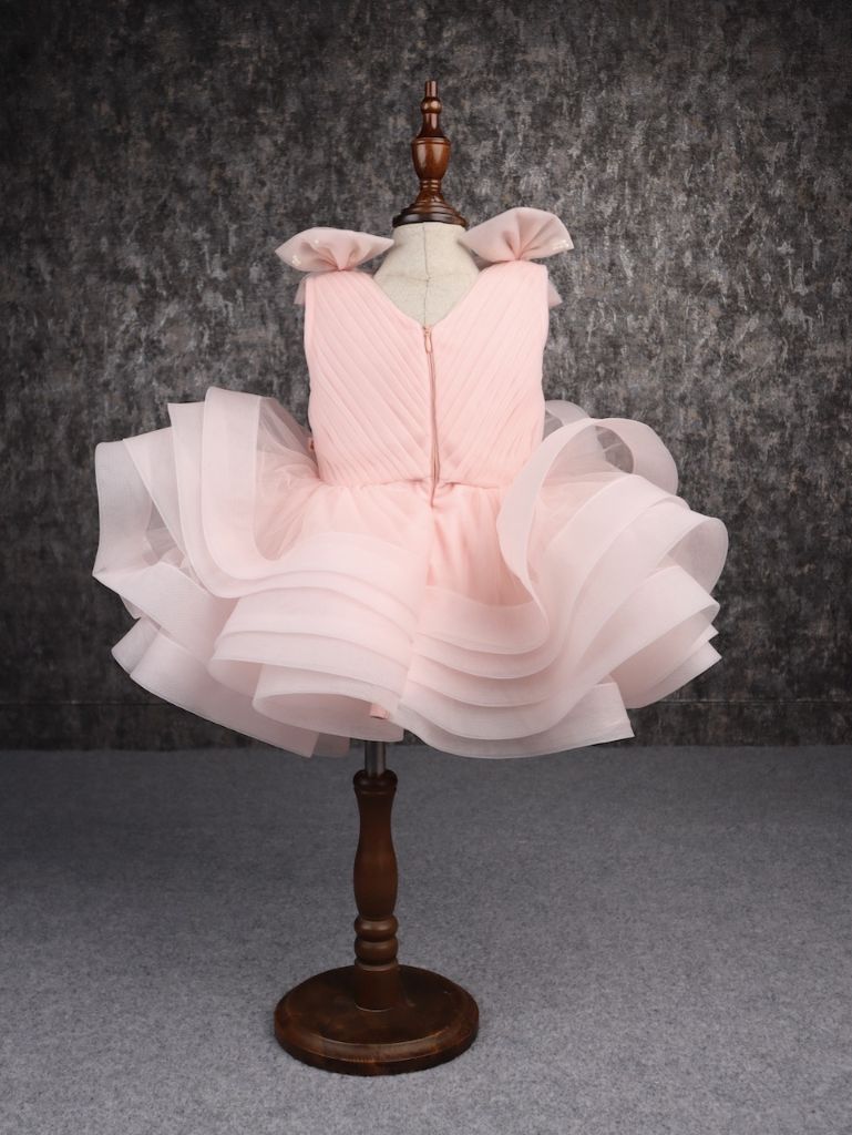 Stylish Ruffle Net Peach Dress