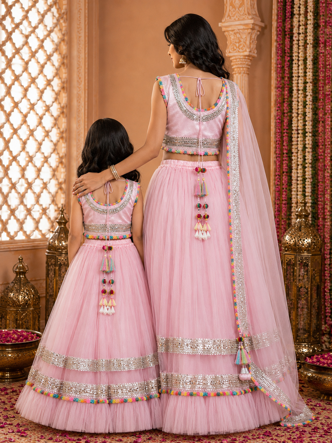 Pear Bear Mama & Daughter Blush Pink Celebration Lehenga Set
