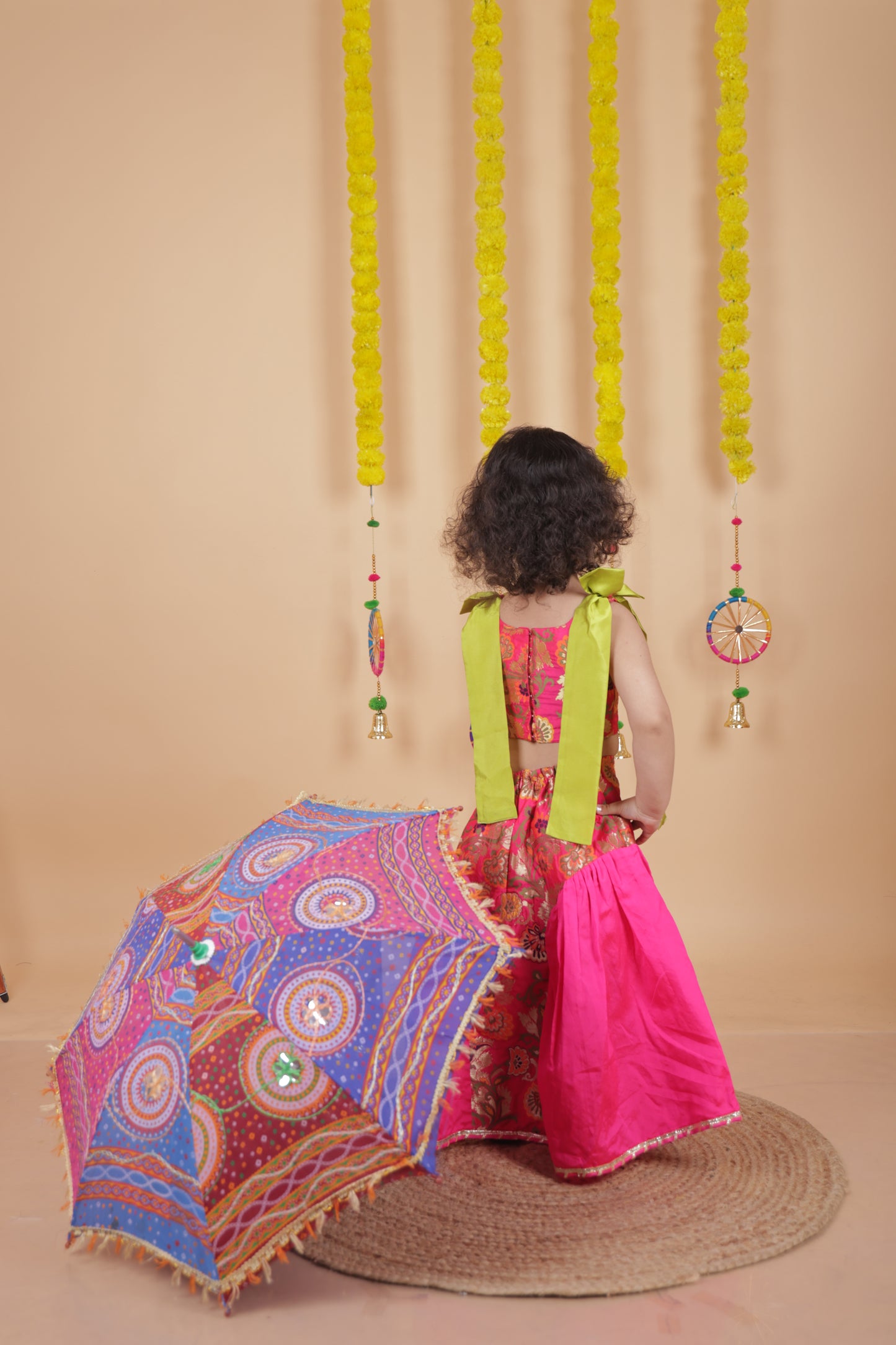 Pear Bear Stunning Bow Embellished Floral Top With Matching Lehenga And Attached Pouch