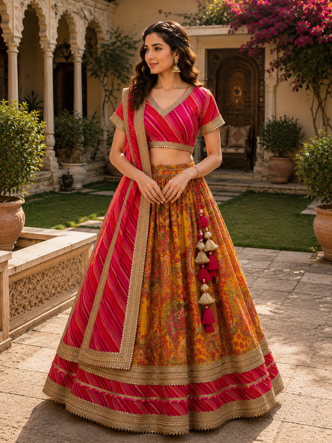 Pink & Mustard Mother-Daughter Twinning Lehenga Set | Designer Festive Lehenga Choli Set