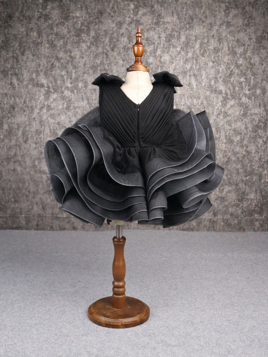 Stylish Ruffle Net Black Dress