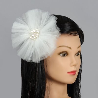 White Pearls Adorned Frilly Cute Hair Fascinator