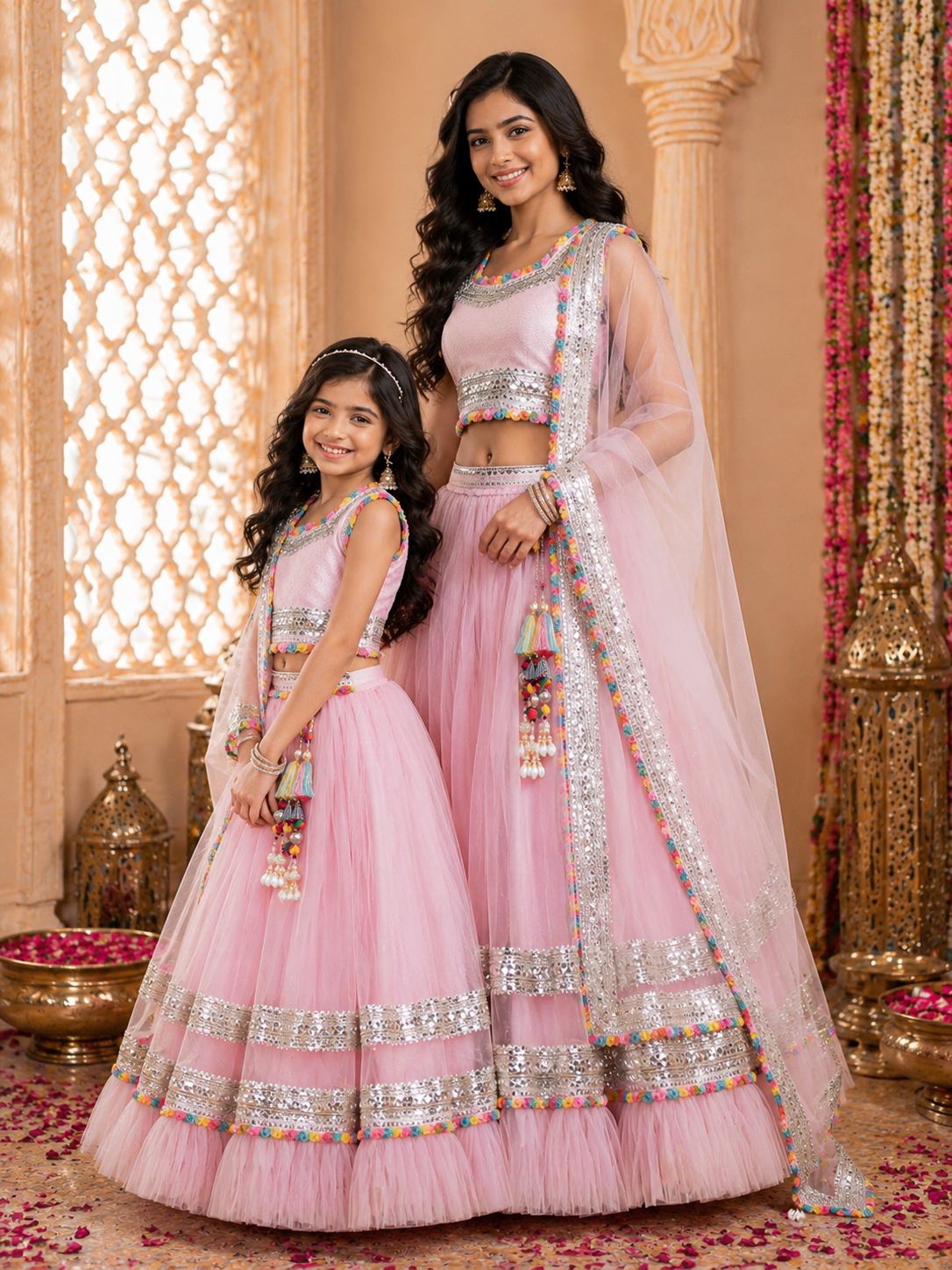 Pear Bear Mama & Daughter Blush Pink Celebration Lehenga Set