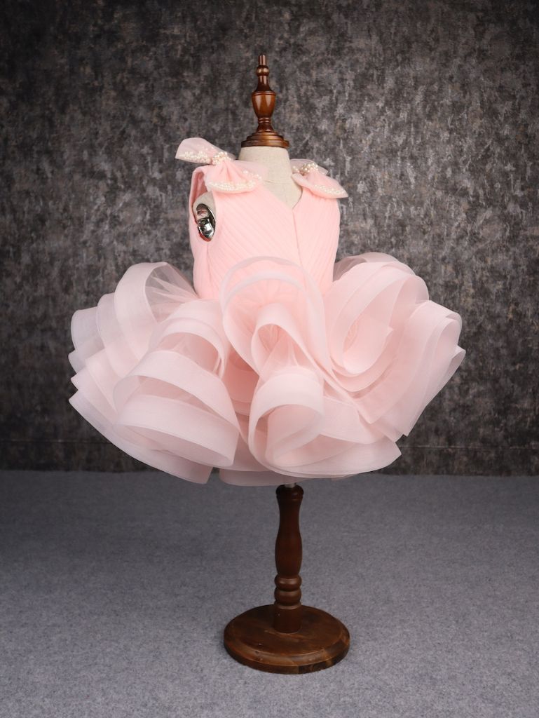 Stylish Ruffle Net Peach Dress