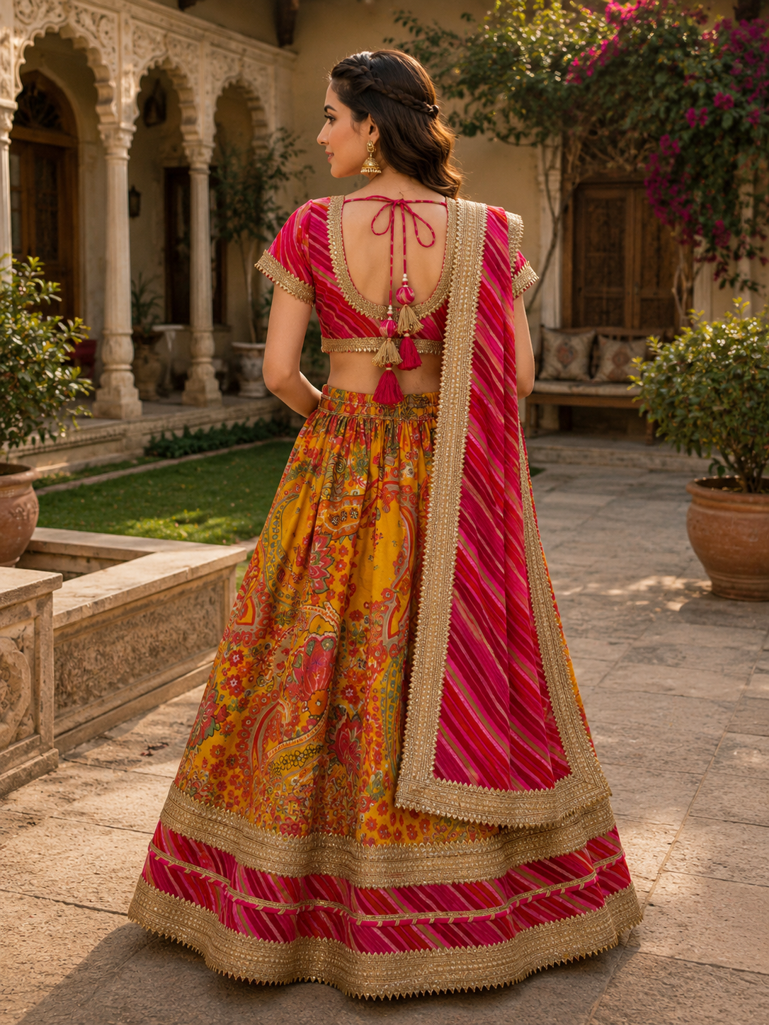 Pink & Mustard Mother-Daughter Twinning Lehenga Set | Designer Festive Lehenga Choli Set
