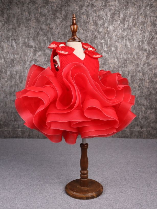 Stylish Ruffle Net Red Dress