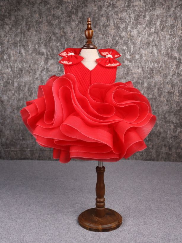 Stylish Ruffle Net Red Dress