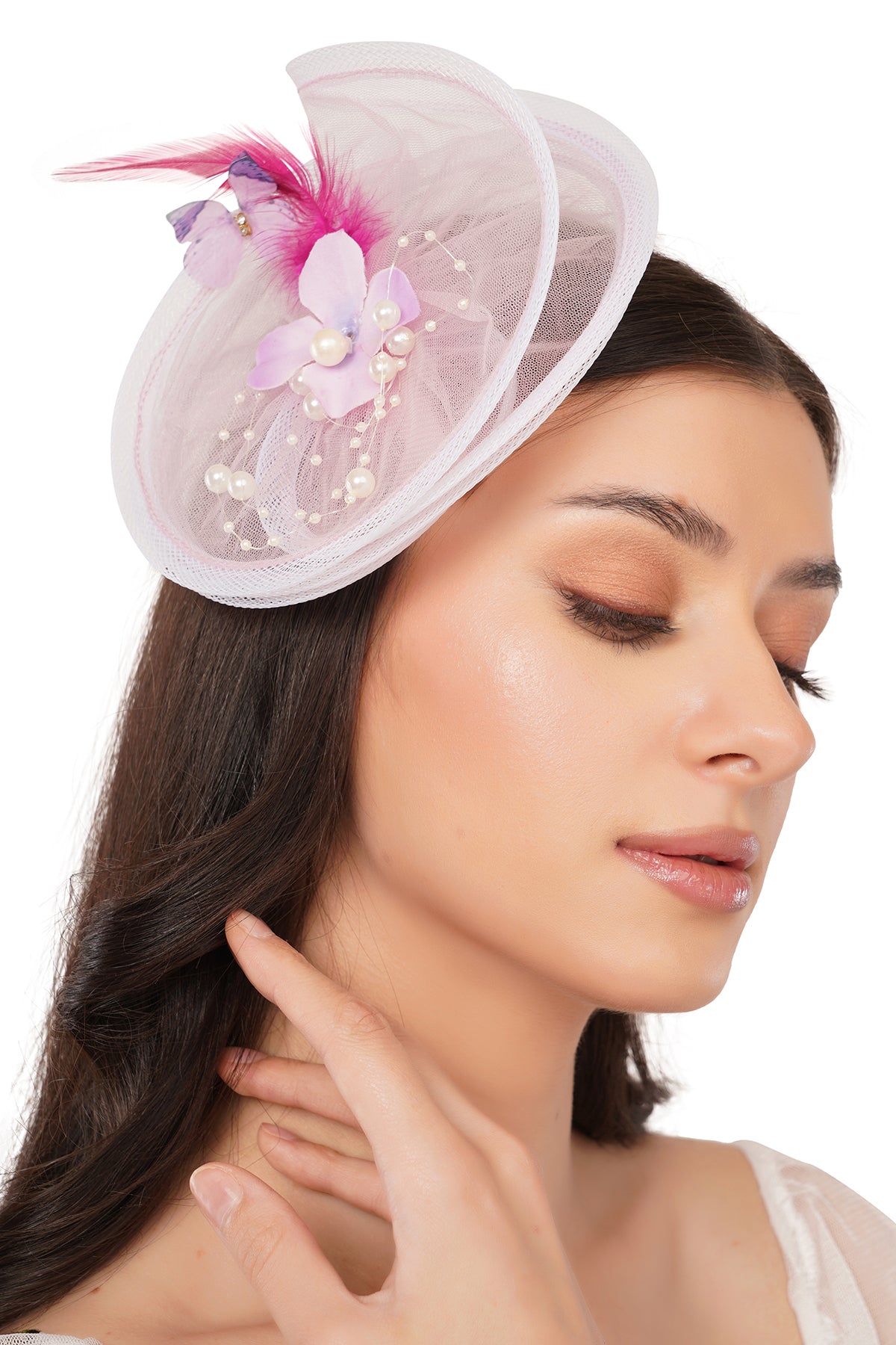 Pear Bear Floral Pearl Feather Hair Fascinator – Blush Pink