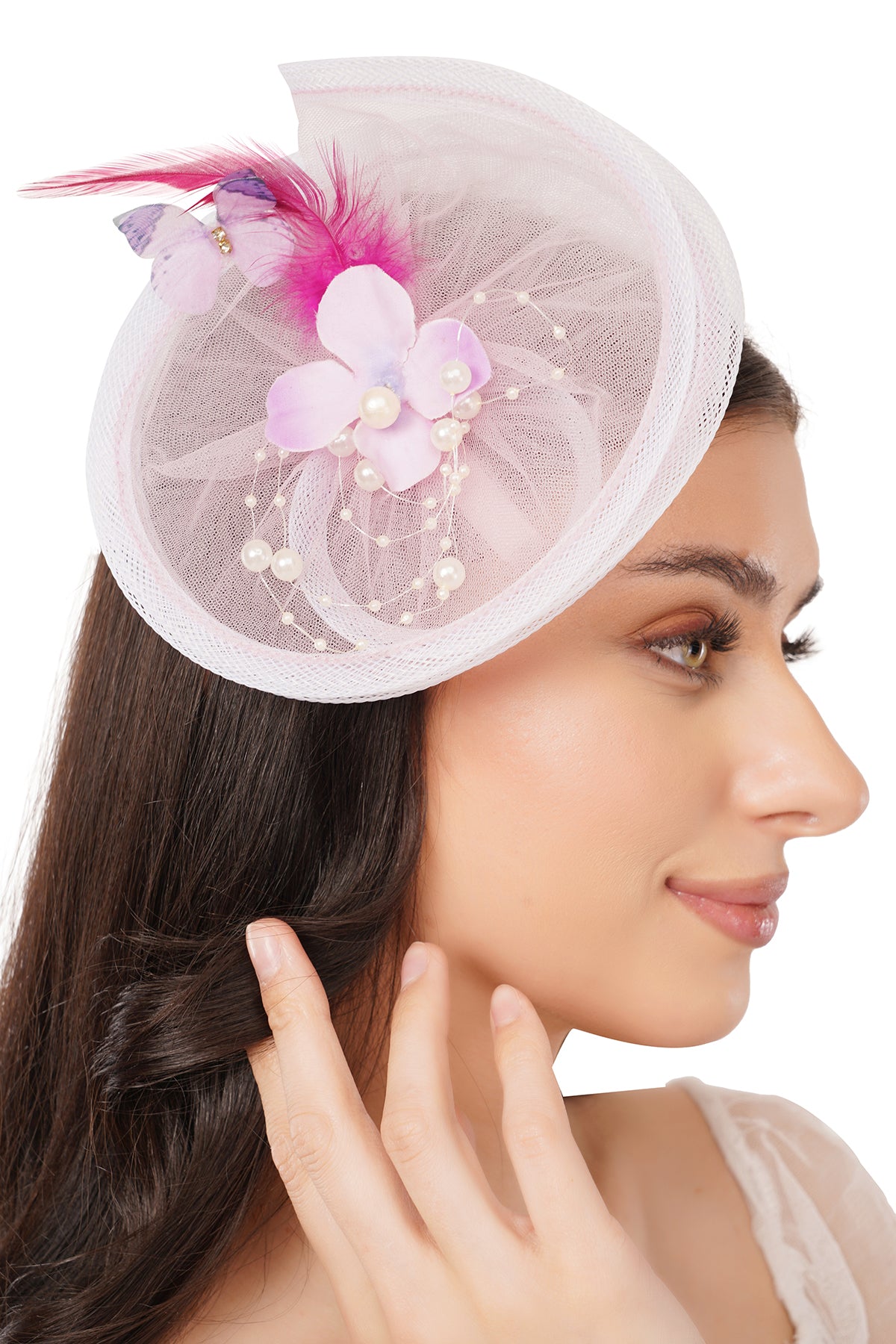 Pear Bear Floral Pearl Feather Hair Fascinator – Blush Pink