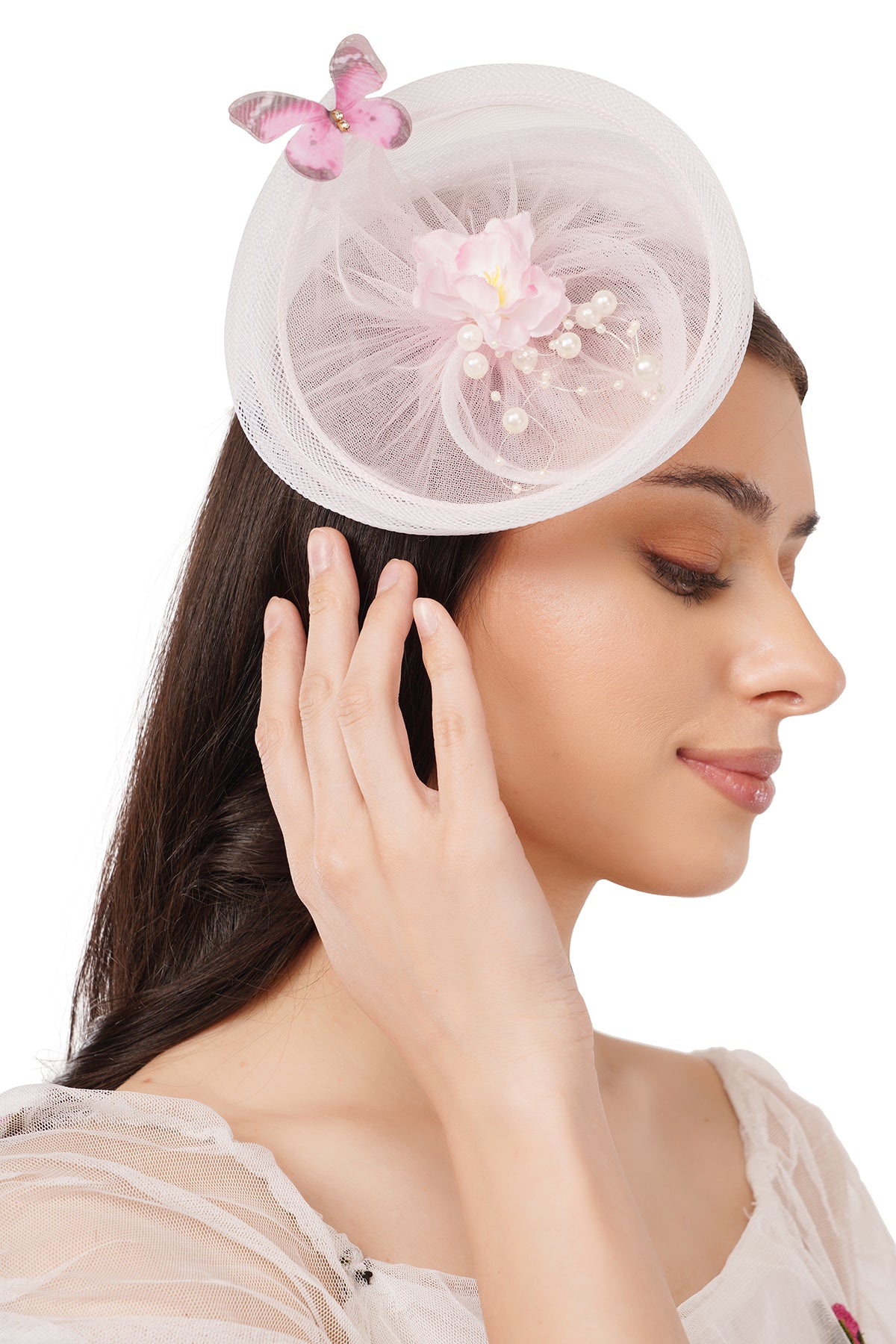 Pear Bear Butterfly Bloom Pearl Hair Fascinator – Blush Pink