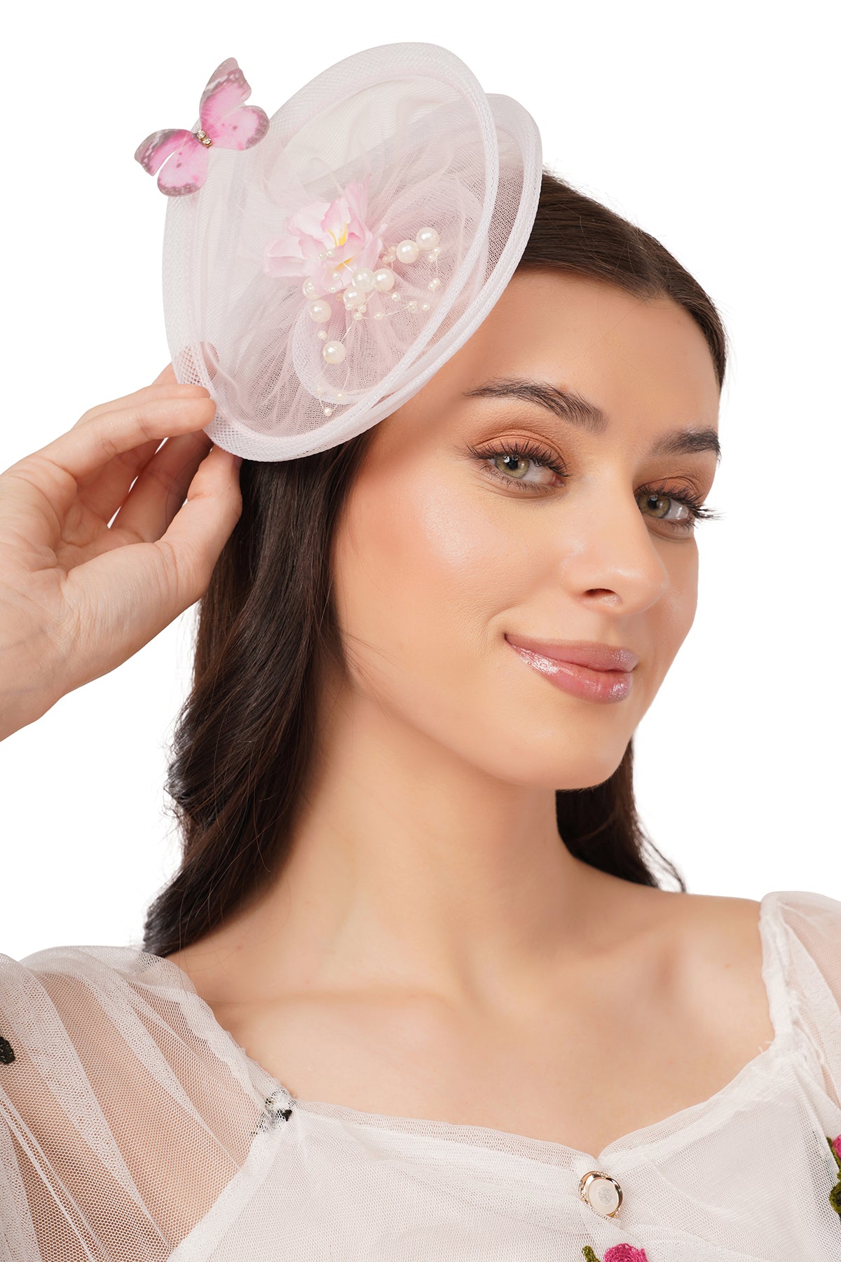Pear Bear Butterfly Bloom Pearl Hair Fascinator – Blush Pink
