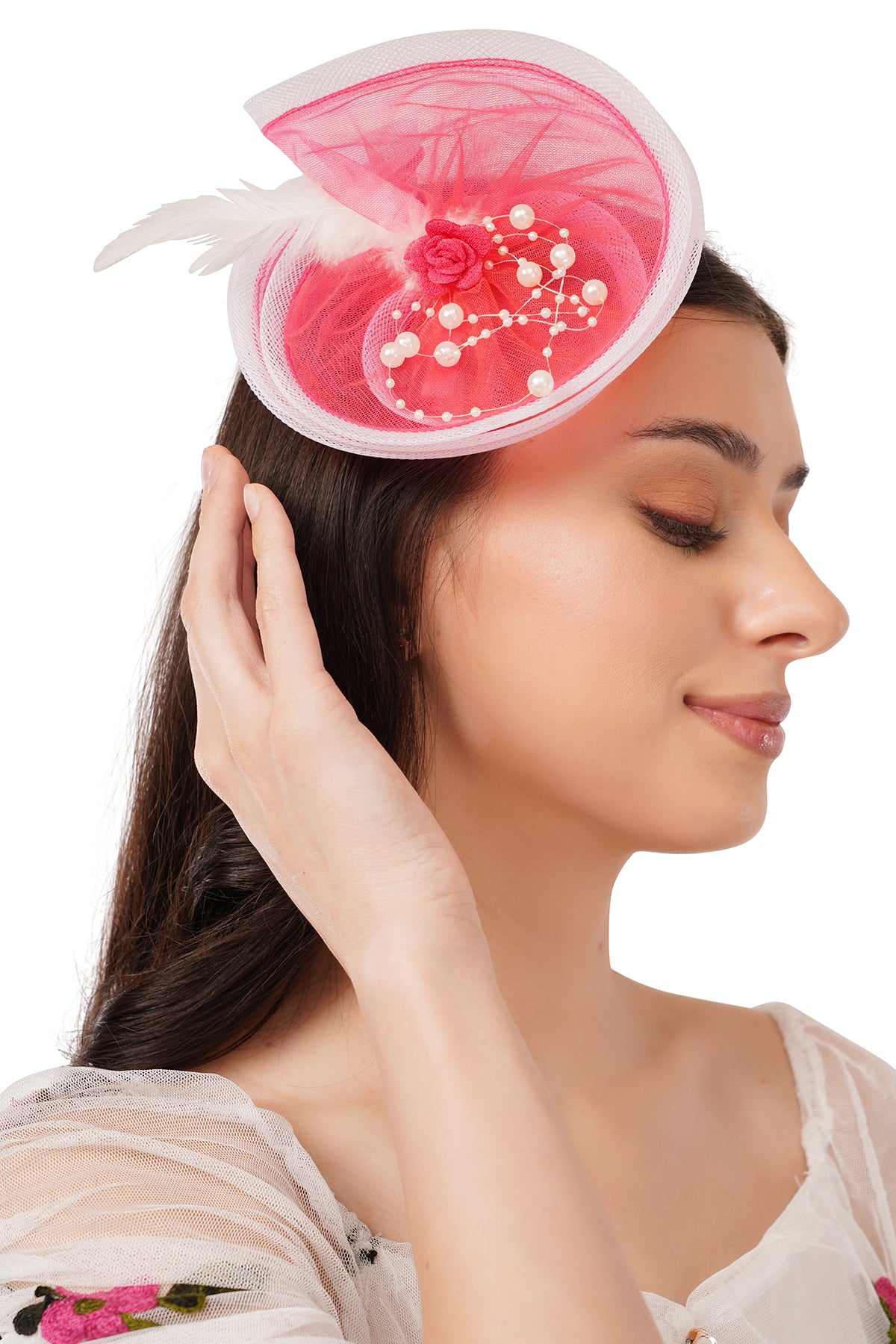 Pear Bear Rosy Pearl Feather Fascinator for Girls