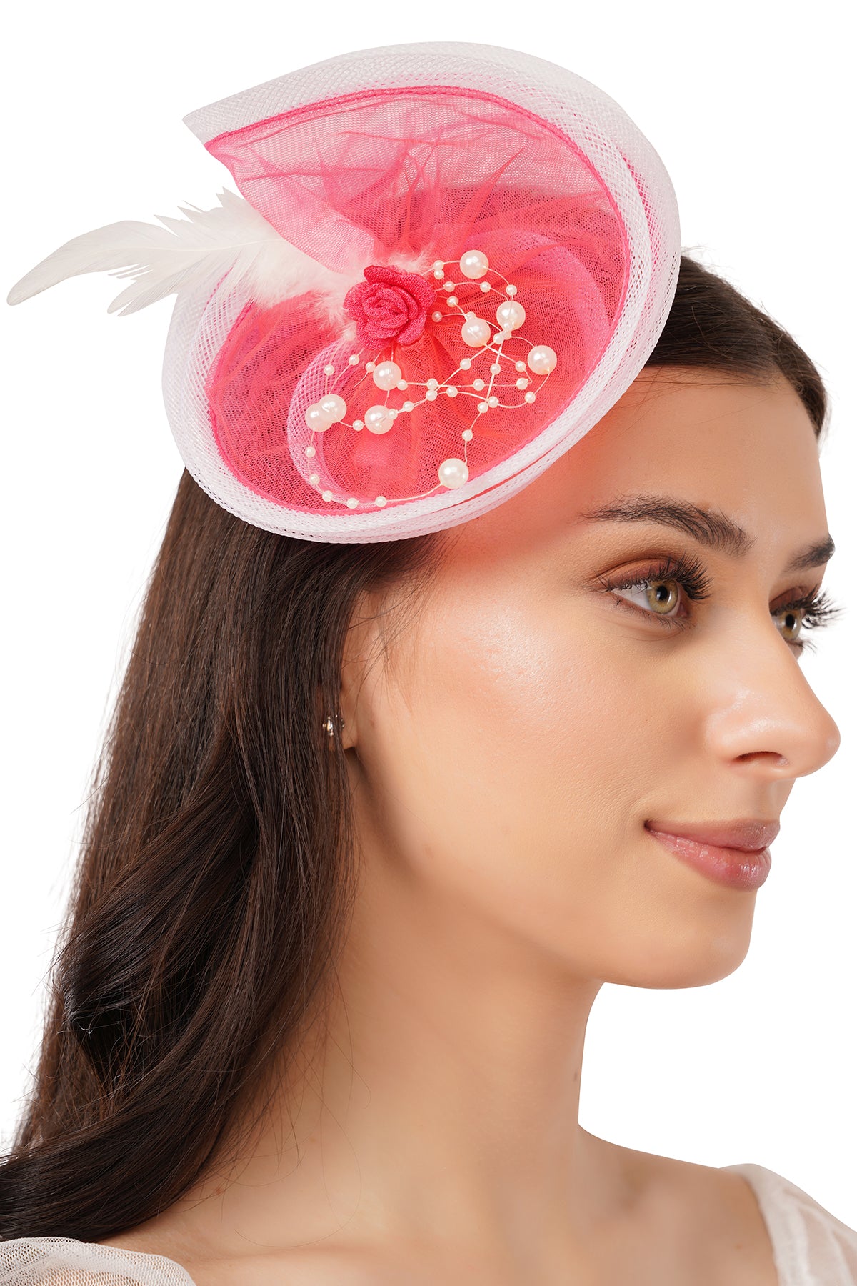 Pear Bear Rosy Pearl Feather Fascinator for Girls