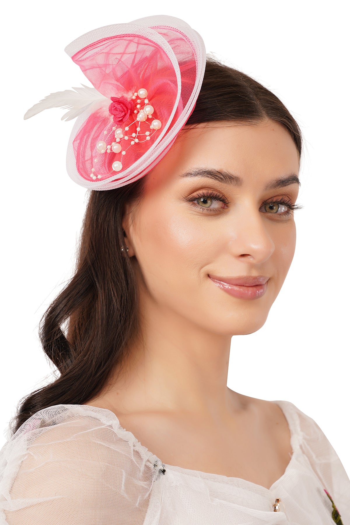 Pear Bear Rosy Pearl Feather Fascinator for Girls