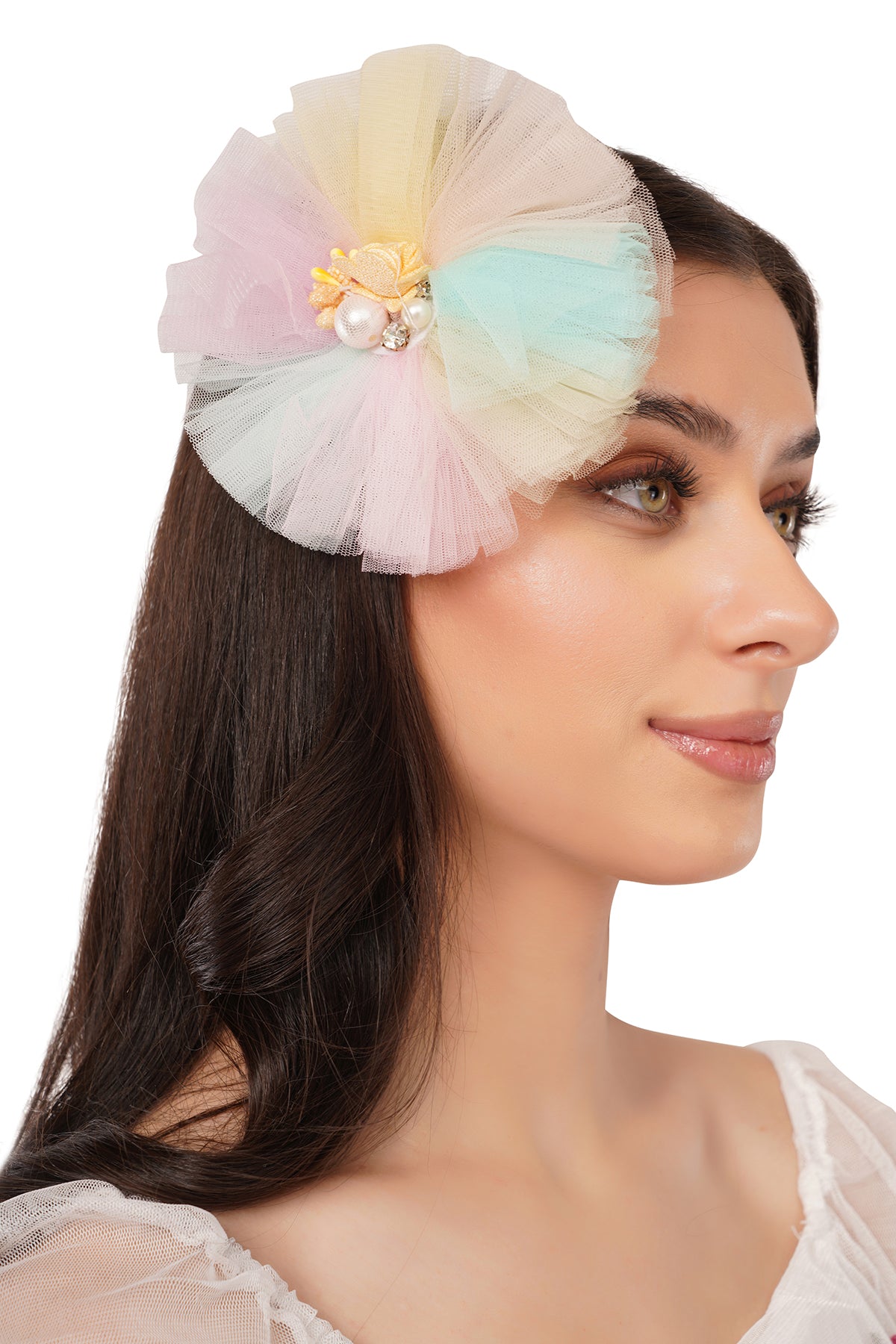 Pear Bear Rainbow Pearl Mesh Hair Clip for Girls