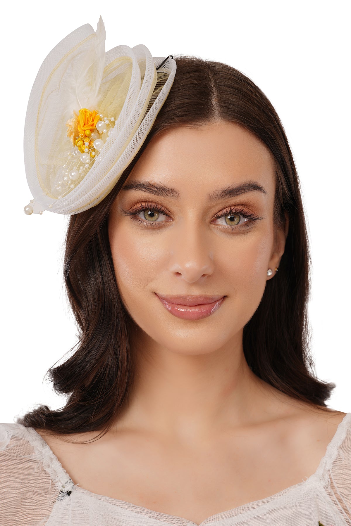 Pear Bear Golden Pearl Feather Fascinator for Girls