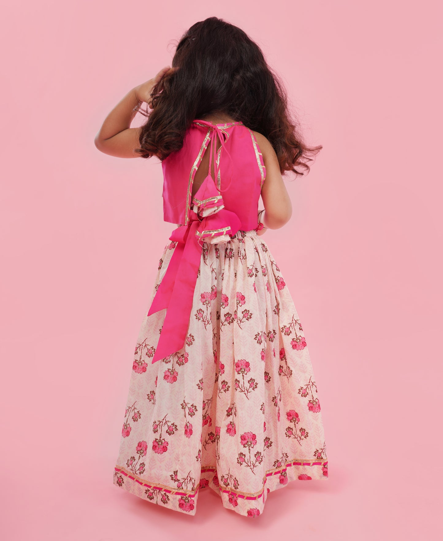 Pear Bear Goddess Embroidered Pink Top And Beautiful Tassels Embellished Lehenga With Matching Sling Bag