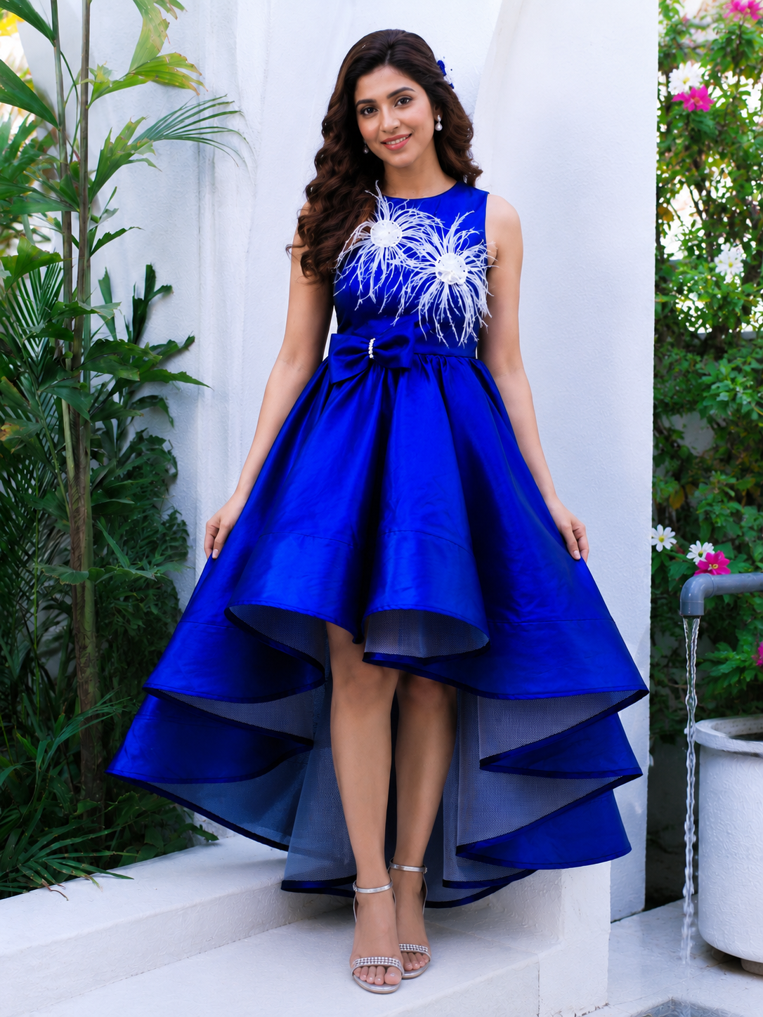 Royal Blue Silk Organza Party Dress for Women & Girls | Mother & Daughter Matching Option