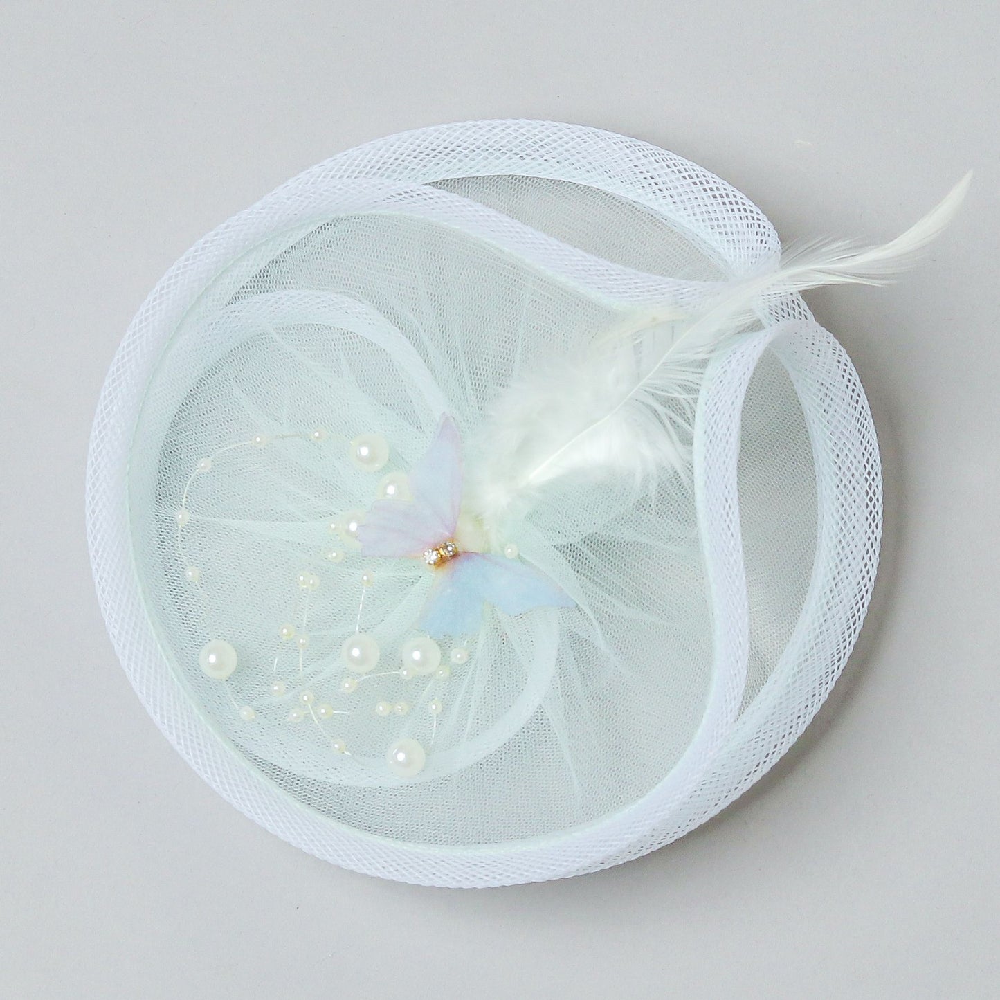 Butterfly Embellished Twisted Powder Green Pearl String Hair Fascinator